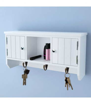 Wall Cabinet for Keys and Jewelery with Doors and Hooks