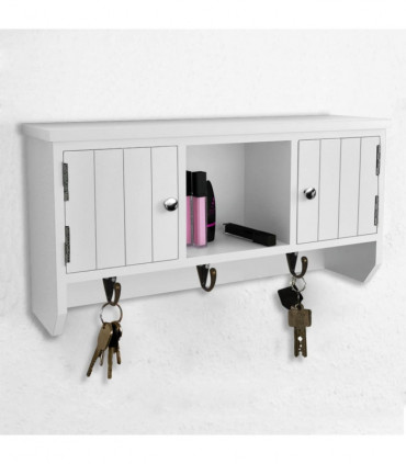 Wall Cabinet for Keys and Jewelery with Doors and Hooks