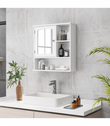 Wall Mount Mirror Cabinet Bathroom Storage Single Door Mounted Glass Cupboard