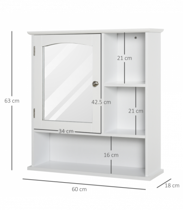 Wall Mount Mirror Cabinet Bathroom Storage Single Door Mounted Glass Cupboard