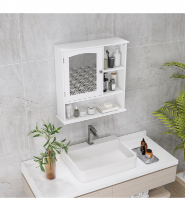 Wall Mount Mirror Cabinet Bathroom Storage Single Door Mounted Glass Cupboard