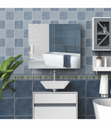 Wall Mounted Bathroom Mirror Storage Cabinet w/ Door Adjustable Shelf HOMCOM