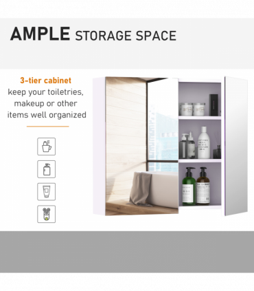 Wall Mounted Bathroom Mirror Storage Cabinet w/ Door Adjustable Shelf HOMCOM