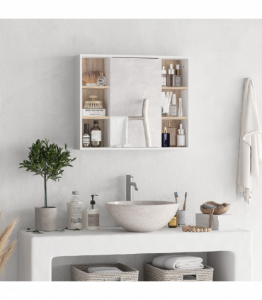 Wall Mounted Bathroom Storage Cabinet w/ Mirrored Door, Adjustable Shelf