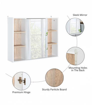 Wall Mounted Bathroom Storage Cabinet w/ Mirrored Door, Adjustable Shelf