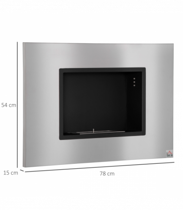 Wall Mounted Ethanol Fireplace Stainless Steel 1.5L Tank 3h Burning Time Silver