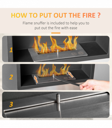 Wall Mounted Ethanol Fireplace Stainless Steel 1.5L Tank 3h Burning Time Silver