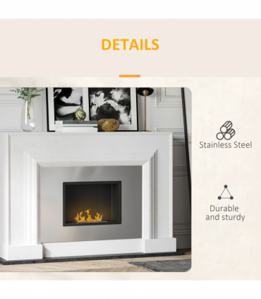 Wall Mounted Ethanol Fireplace Stainless Steel 1.5L Tank 3h Burning Time Silver