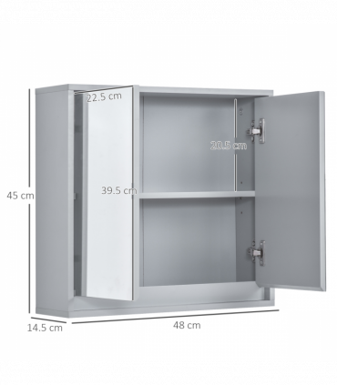 Wall Mounted Mirror Cabinet with Storage Shelf Bathroom Cupboard Grey