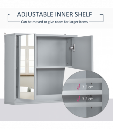 Wall Mounted Mirror Cabinet with Storage Shelf Bathroom Cupboard Grey