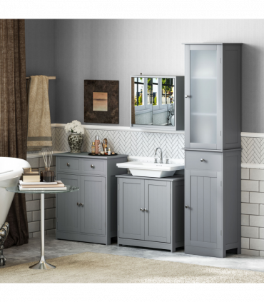 Wall Mounted Mirror Cabinet with Storage Shelf Bathroom Cupboard Grey