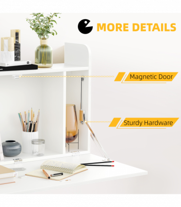 Wall Mounted Table Drop Leaf Floating Laptop Desk w/ Storage for Home Office