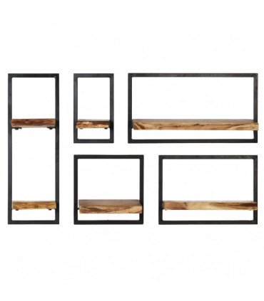 Wall Shelf Set 5 Pieces Solid Acacia Wood and Steel