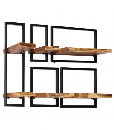 Wall Shelf Set 5 Pieces Solid Acacia Wood and Steel