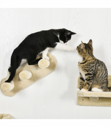 Wall-Mounted Cat Shelves w/ Hammock, Nest, Scratching Post - Beige Pawhut