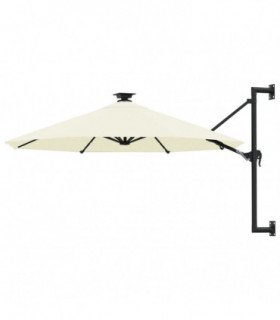 Wall-mounted Parasol with LEDs and Metal Pole 300 cm Sand