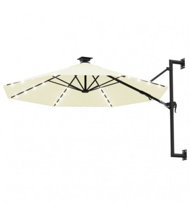 Wall-mounted Parasol with LEDs and Metal Pole 300 cm Sand
