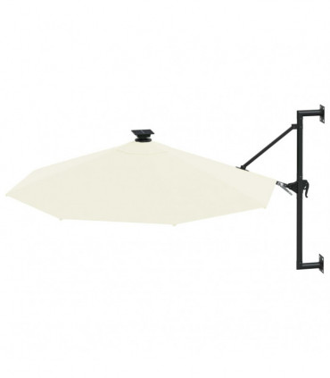 Wall-mounted Parasol with LEDs and Metal Pole 300 cm Sand