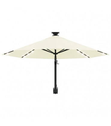 Wall-mounted Parasol with LEDs and Metal Pole 300 cm Sand