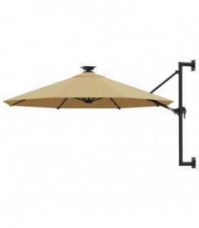 Wall-mounted Parasol with LEDs and Metal Pole 300 cm Taupe