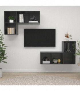 Wall-mounted TV Cabinets 4 pcs High Gloss Grey Engineered Wood