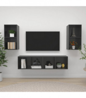 Wall-mounted TV Cabinets 4 pcs High Gloss Grey Engineered Wood