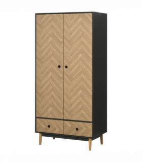 Wardrobe Cabinet Wood Grain 90x50x190cm-Grey/Oak