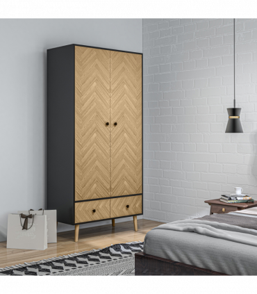 Wardrobe Cabinet Wood Grain 90x50x190cm-Grey/Oak