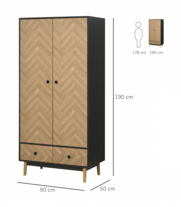 Wardrobe Cabinet Wood Grain 90x50x190cm-Grey/Oak
