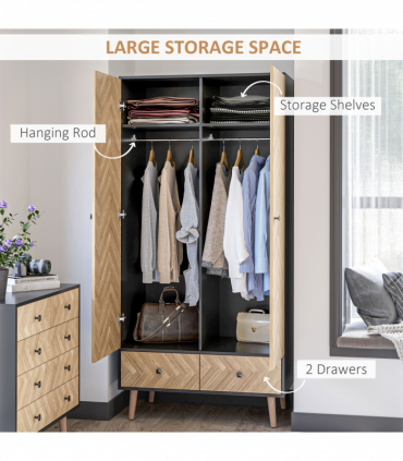 Wardrobe Cabinet Wood Grain 90x50x190cm-Grey/Oak