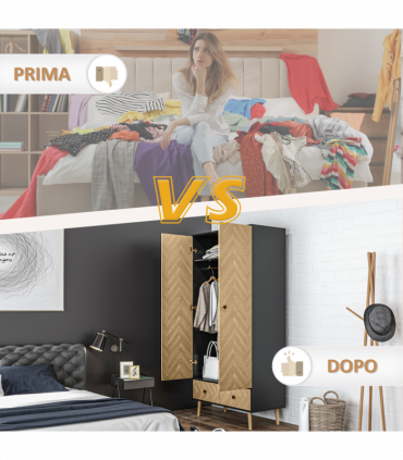 Wardrobe Cabinet Wood Grain 90x50x190cm-Grey/Oak