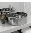vidaXL Wash Basin with Overflow 46.5x15.5 cm Ceramic Silver
