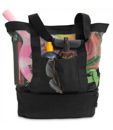 Waterproof Beach Bag with Cooler Compartment - Beach Bags Waterproof Sandproof for Women, Pool Bag & Beach Tote Bag black