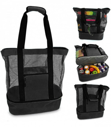 Waterproof Beach Bag with Cooler Compartment - Beach Bags Waterproof Sandproof for Women, Pool Bag & Beach Tote Bag black
