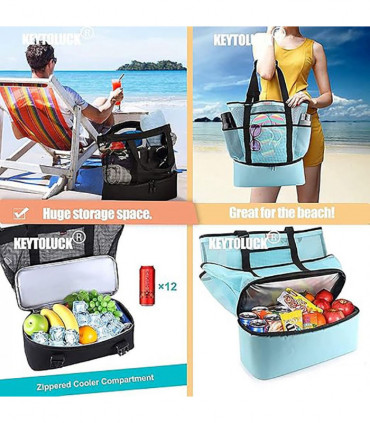 Waterproof Beach Bag with Cooler Compartment - Beach Bags Waterproof Sandproof for Women, Pool Bag & Beach Tote Bag black