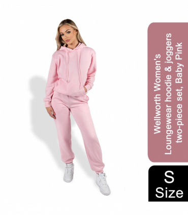 Wellworth Women's Loungewear hoodie & joggers two-piece set, Baby Pink S