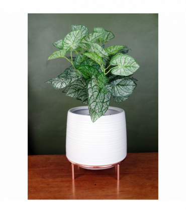 White Ceramic Planter Metal Stand Plant Pot