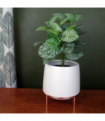 White Ceramic Planter Metal Stand Plant Pot