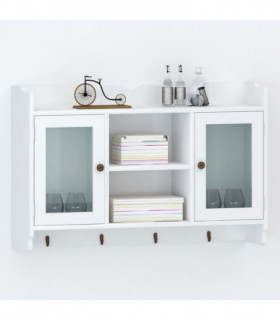 White MDF Wall Cabinet Display Shelf Book/DVD/Glass Storage