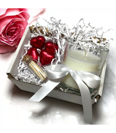 White Ribbon Candle Gift Set for Christmas, Valentines, Birthday or Anniversary