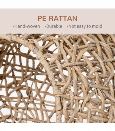 Wicker Cat House, Ball-Shaped Rattan Raised Cat Bed - Natural Wood Finish