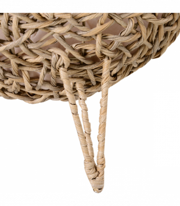 Wicker Cat House, Ball-Shaped Rattan Raised Cat Bed - Natural Wood Finish