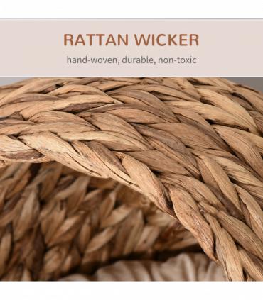 Wicker Cat House, Raised Cat Bed with Cylindrical Base, 50 x 42 x 60 cm