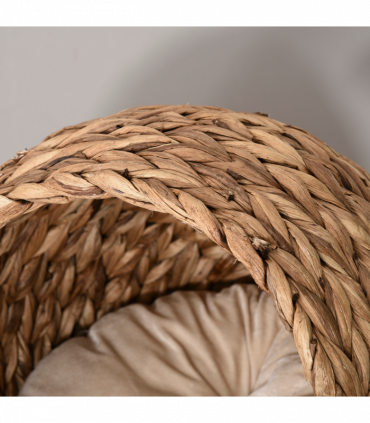 Wicker Cat House, Raised Cat Bed with Cylindrical Base, 50 x 42 x 60 cm