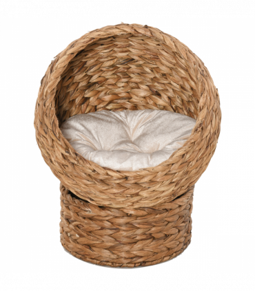 Wicker Cat House, Raised Cat Bed with Cylindrical Base, 50 x 42 x 60 cm