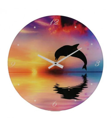 Hometime Glass Wall Clock 30cm Dolphin Design