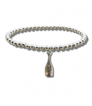 Wine Bottle Silver Beaded Bracelet