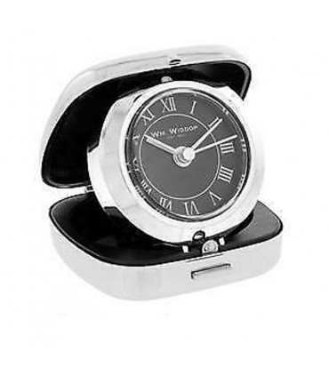 Wm Widdop Chrome Fold up cushion shape Black Dial Alarm Clock