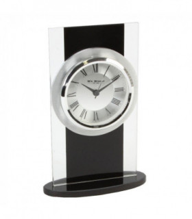 Wm.Widdop Black & Clear Glass Mantel Clock