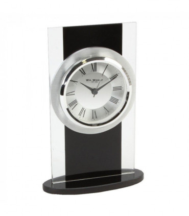 Wm.Widdop Black & Clear Glass Mantel Clock